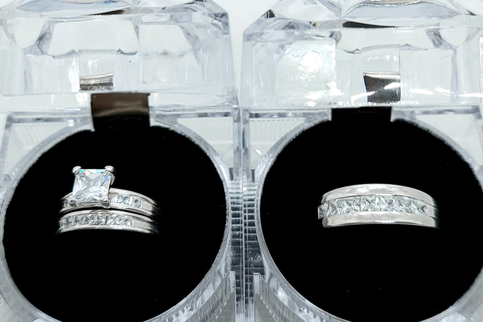 Silver His and Hers Wedding Set